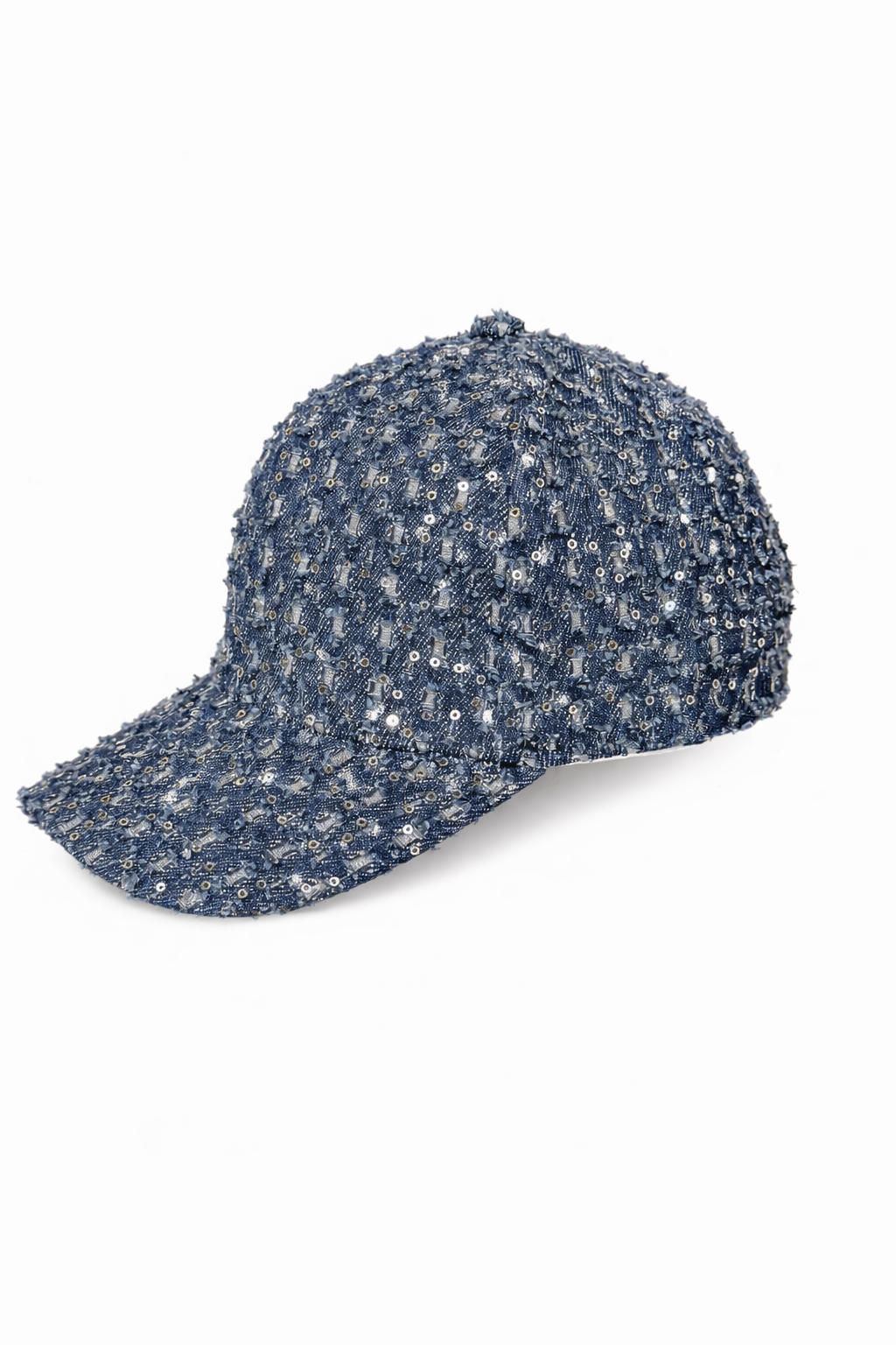 shimmering shredded denim cap - dark blue