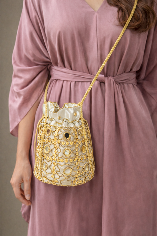 silver embroidered potli bag