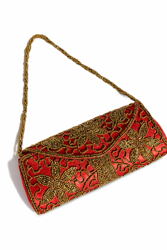 rouge embroidered clutch bag