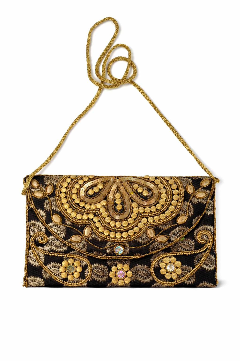 black embroidered indian large clutch