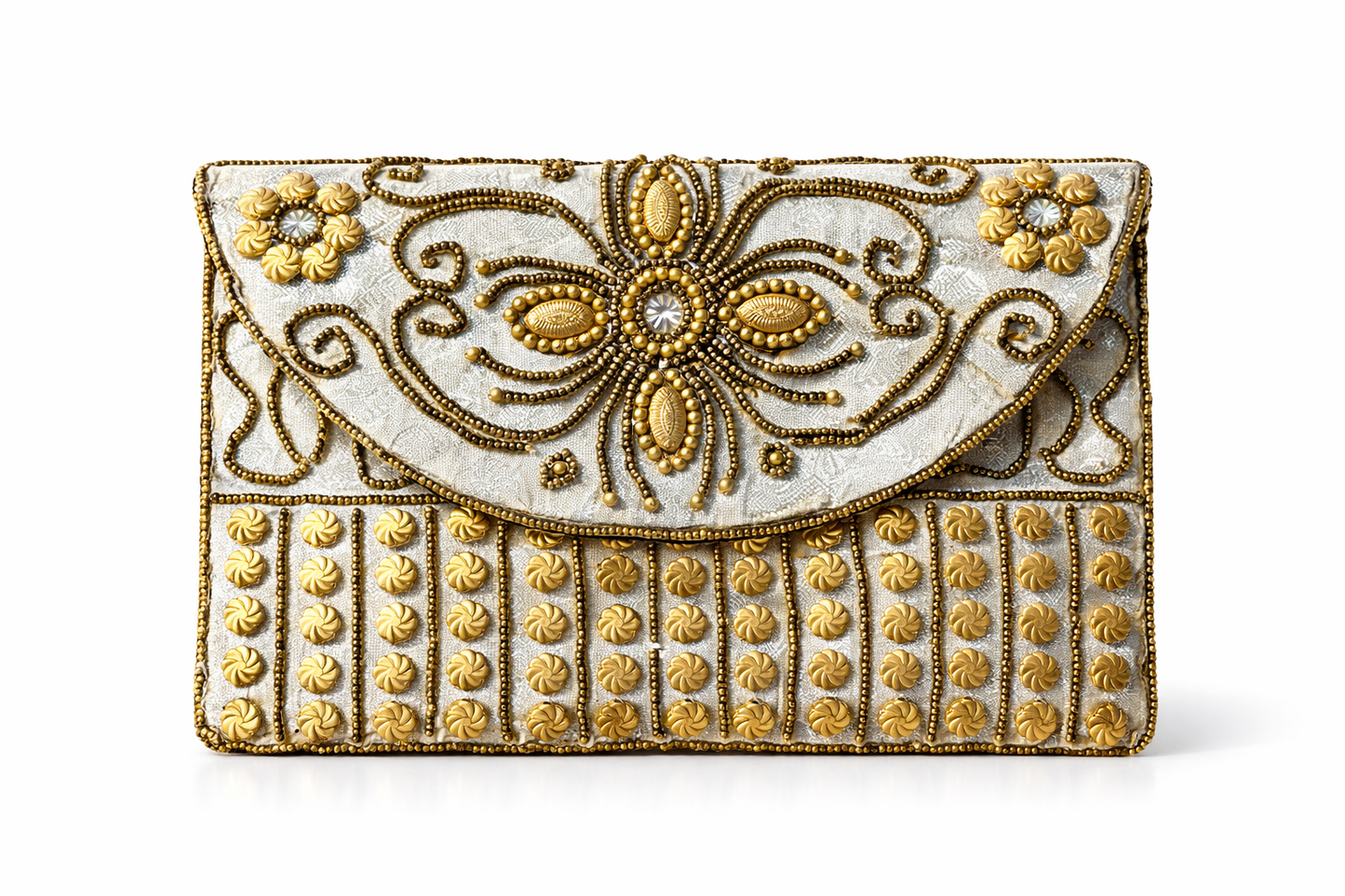 silver embroidered indian mini clutch