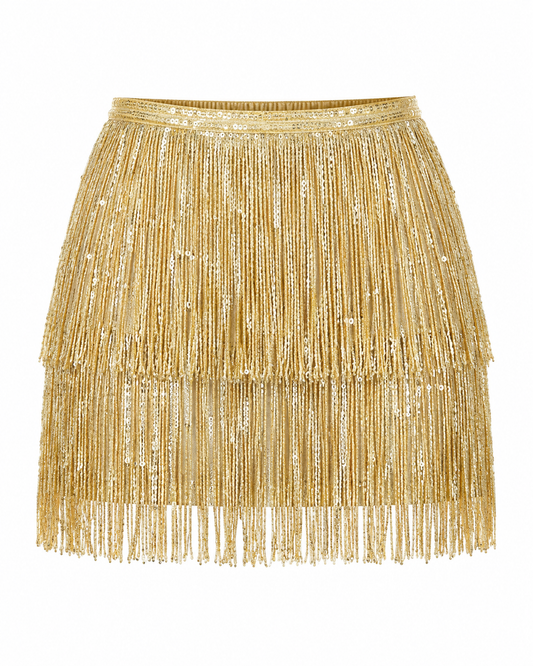 fringe gold skirt