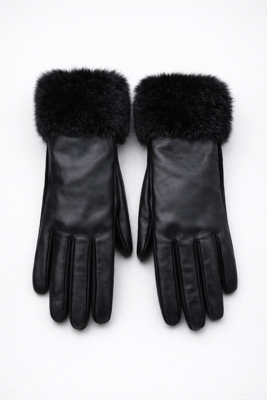 luxe faux leather gloves w/ fur trim