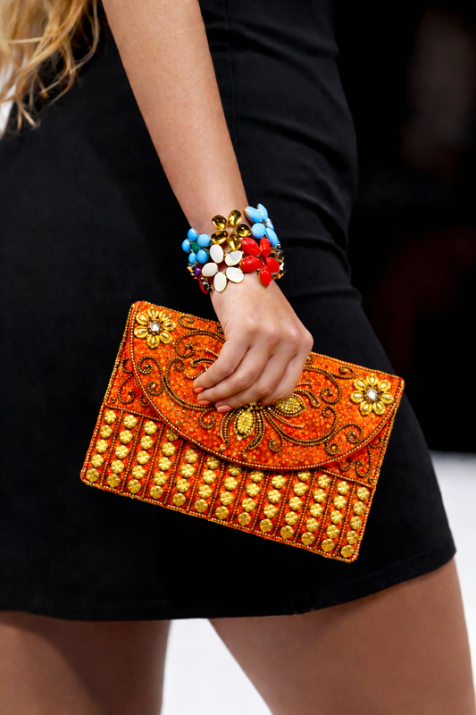 orange embroidered indian mini clutch