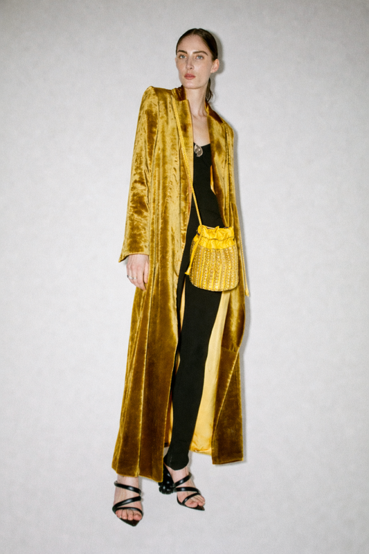 yellow embroidered potli bag