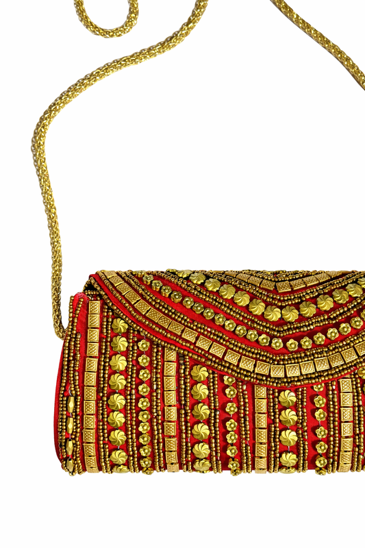 rouge embroidered clutch bag