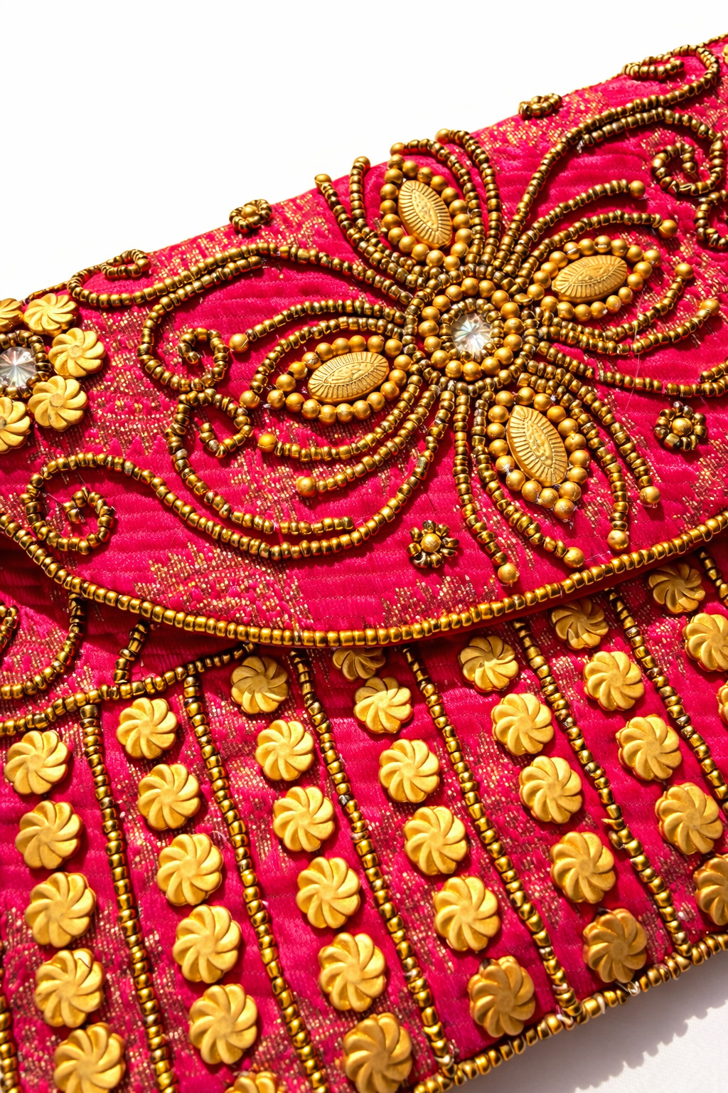 fuchsia embroidered indian mini clutch