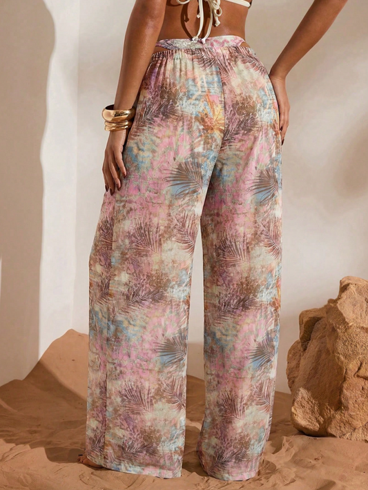 watercolor palm mesh pants