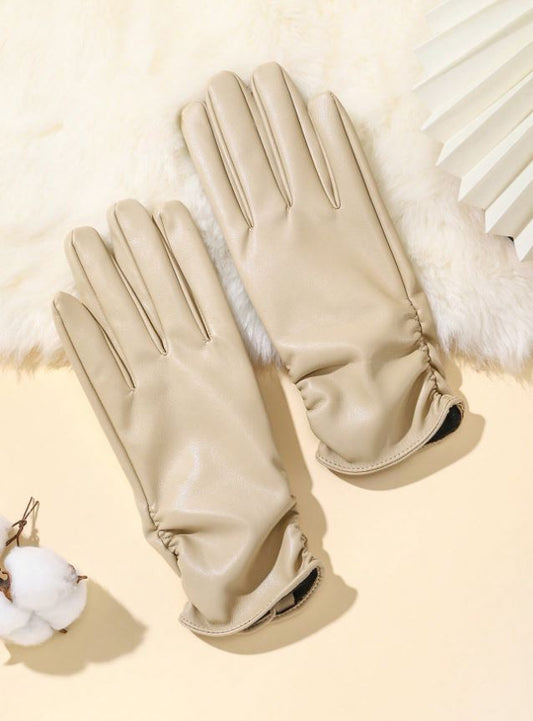the sleek thermal leather glove - beige