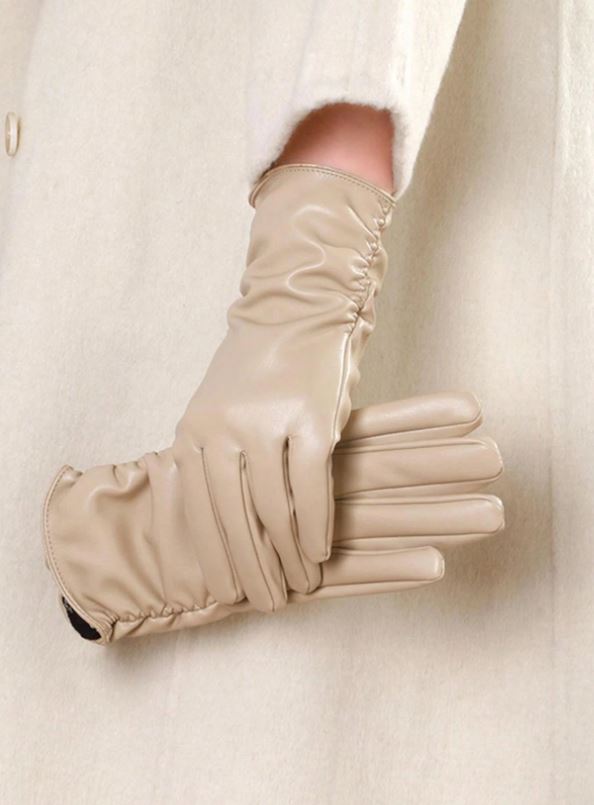 the sleek thermal leather glove - beige