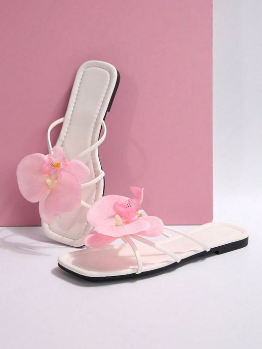 pink blossom strap flats