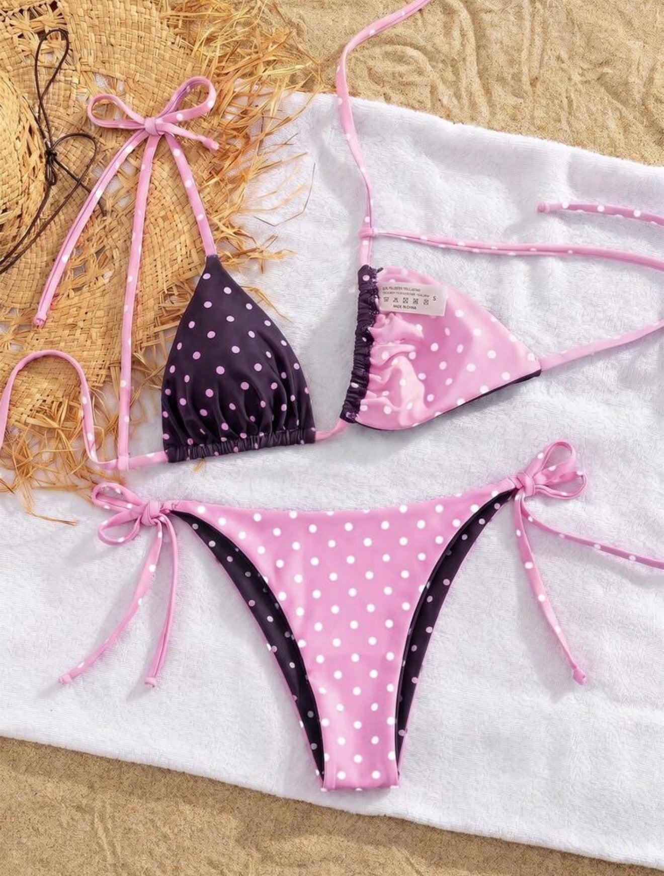 double faced polka dot bikini