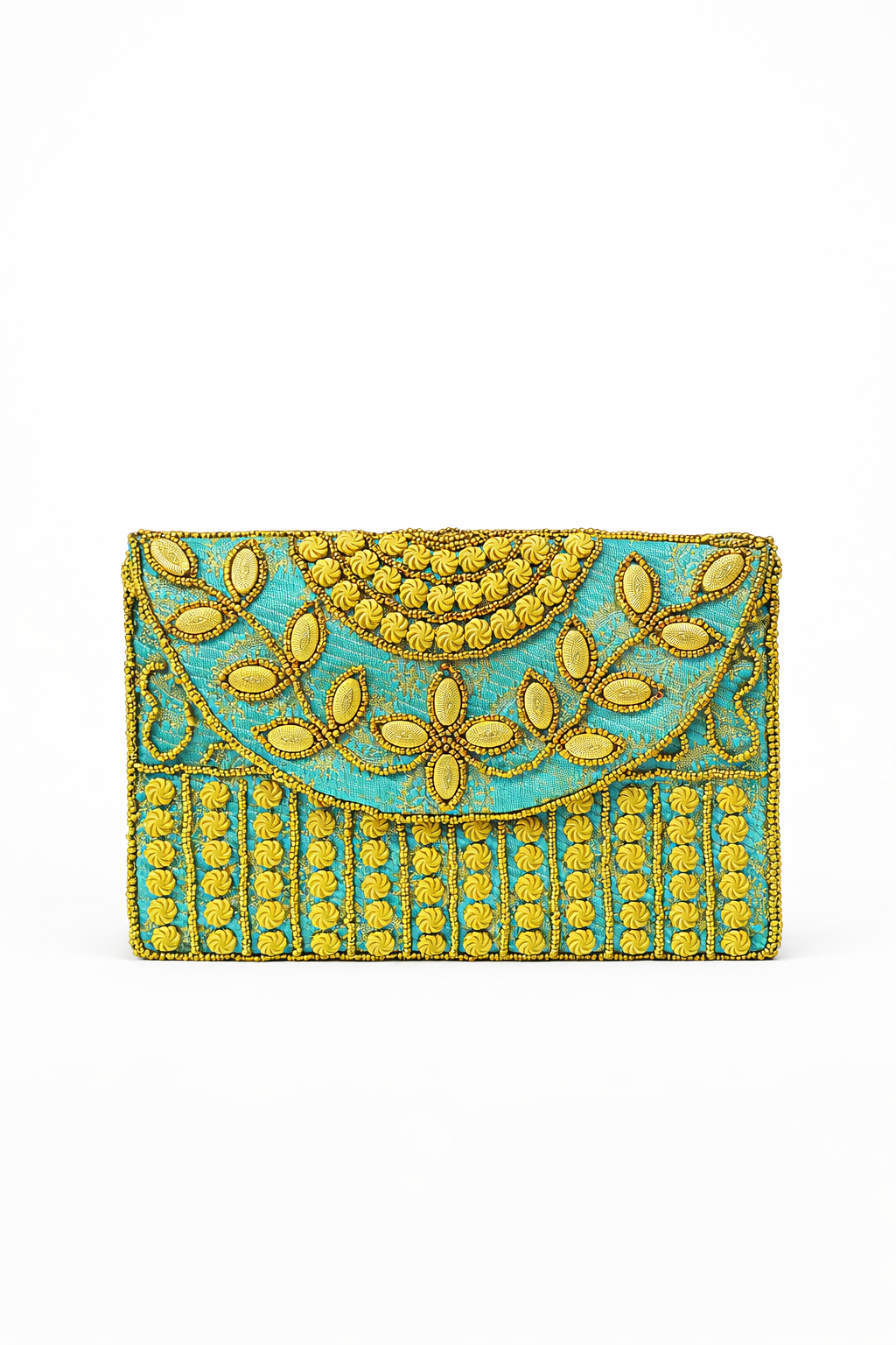 turquoise embroidered indian mini clutch