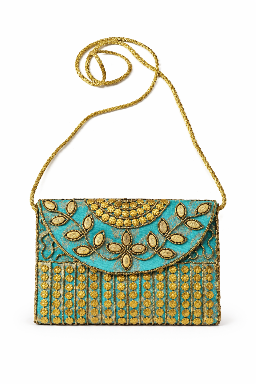 turquoise embroidered indian mini clutch