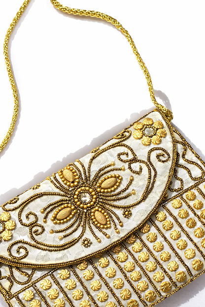 silver embroidered indian mini clutch