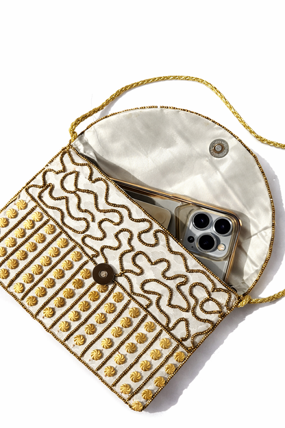 silver embroidered indian mini clutch