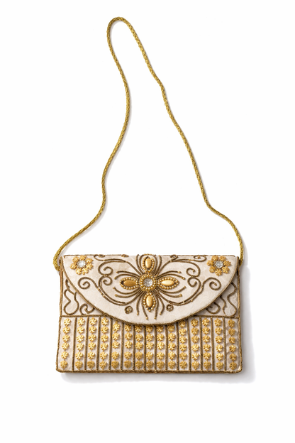 silver embroidered indian mini clutch