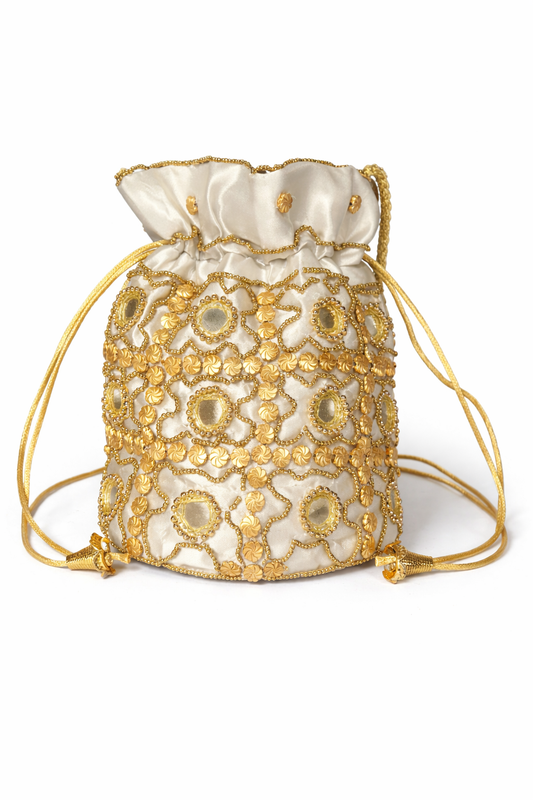 silver embroidered potli bag
