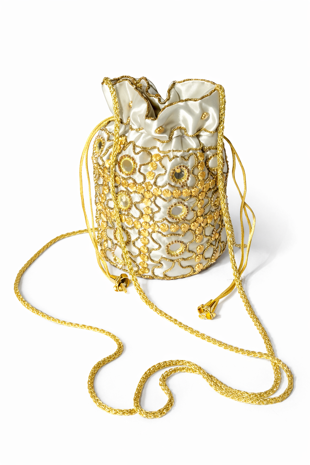 silver embroidered potli bag