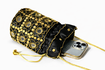 black embroidered potli bag