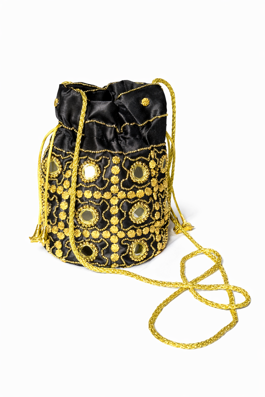 black embroidered potli bag