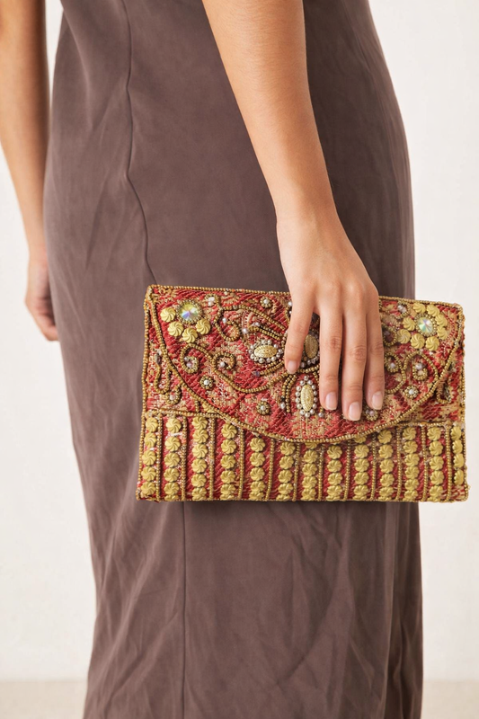 rouge embroidered indian mini clutch