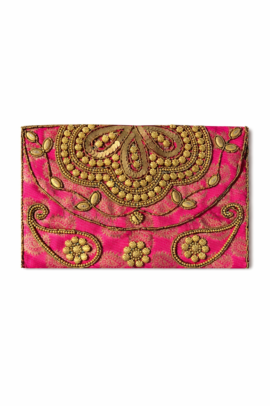 fuchsia embroidered indian large clutch