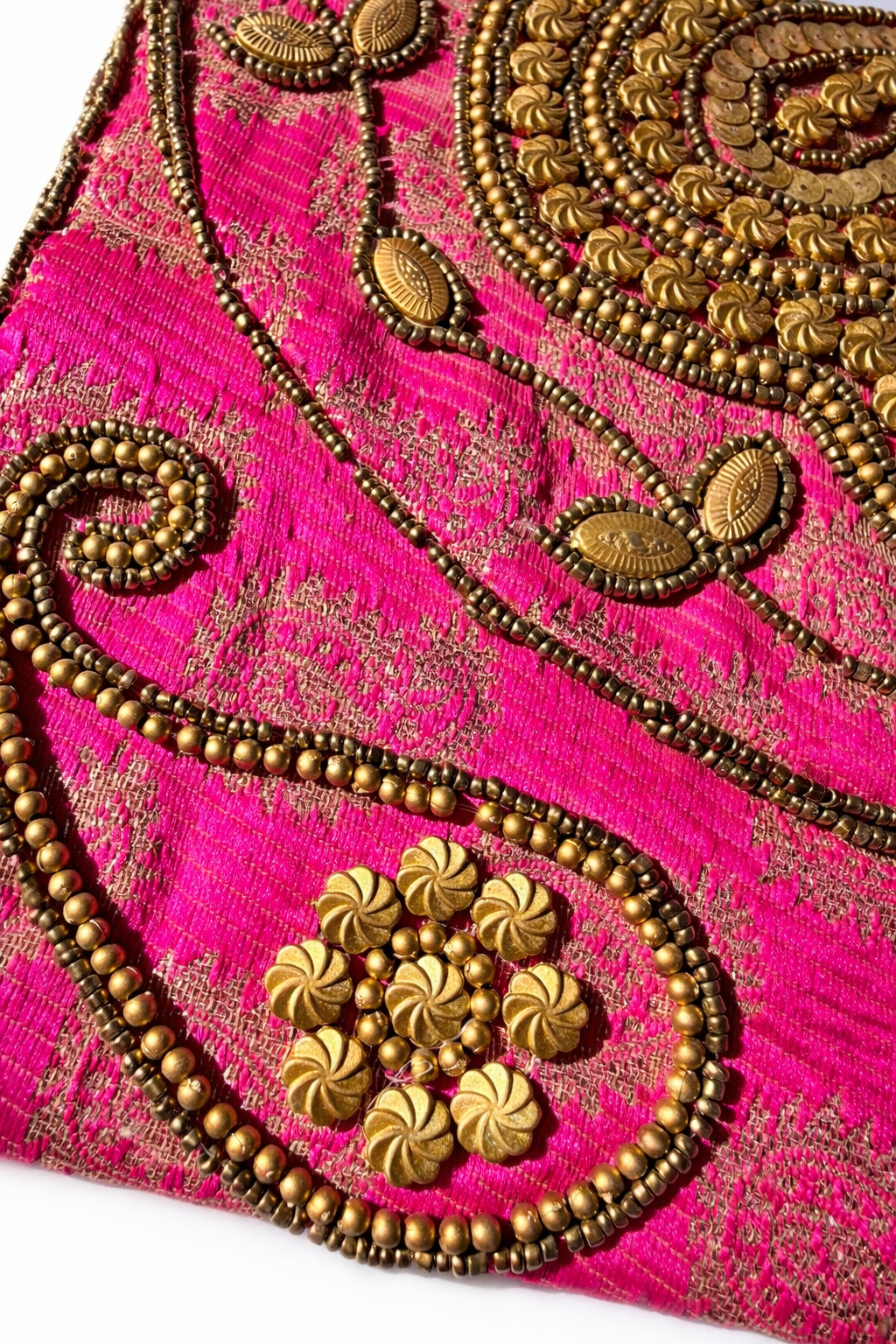 fuchsia embroidered indian large clutch