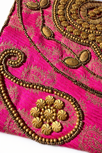 fuchsia embroidered indian large clutch