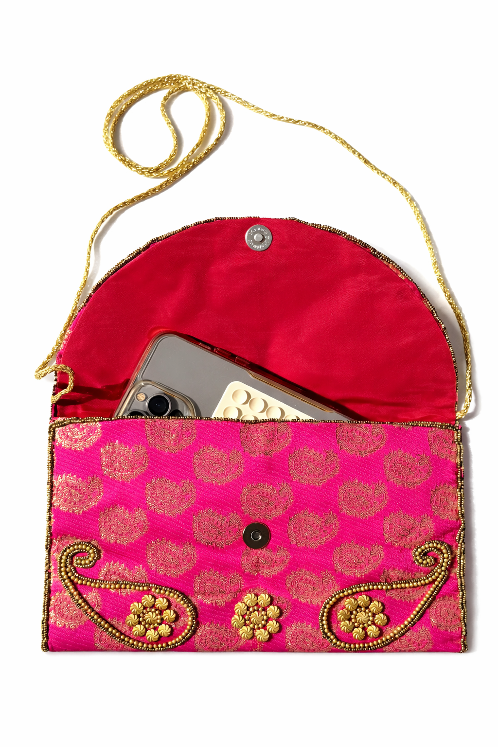 fuchsia embroidered indian large clutch