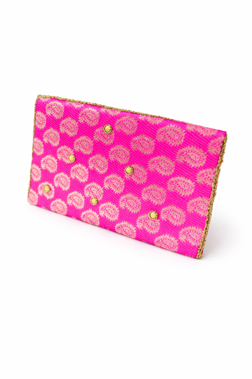 fuchsia embroidered indian large clutch