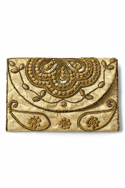 gold embroidered indian large clutch