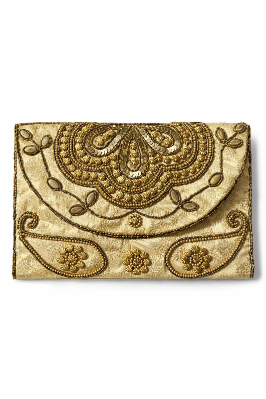 gold embroidered indian large clutch