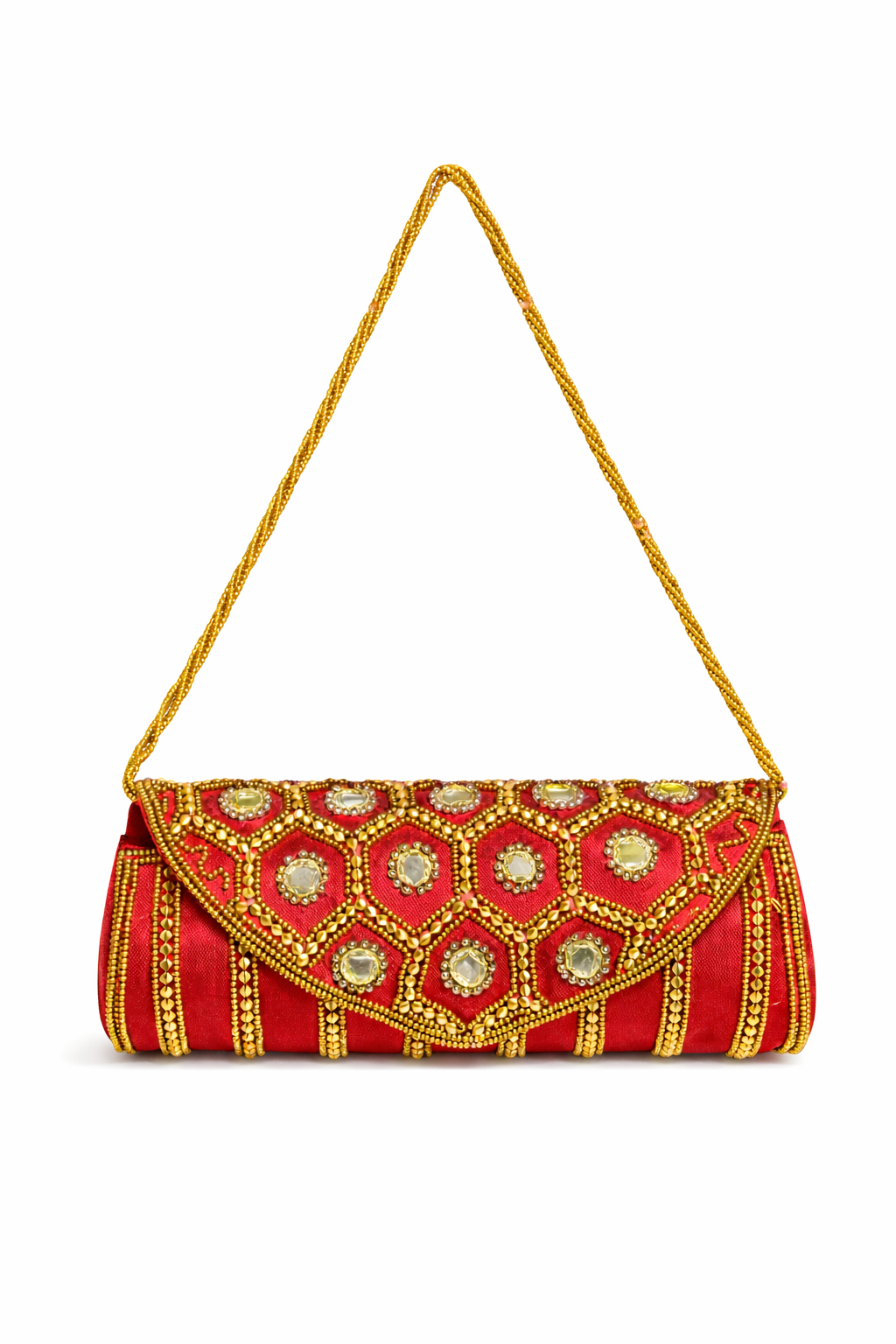 rouge embroidered clutch bag