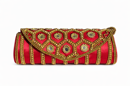 rouge embroidered clutch bag