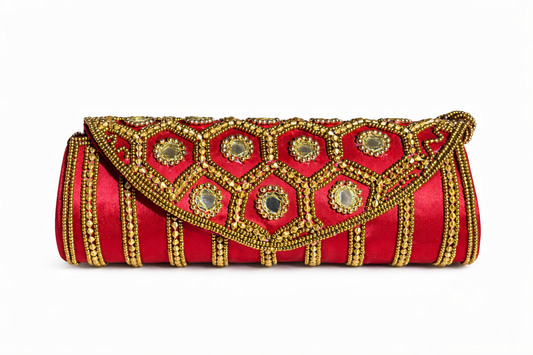 rouge embroidered clutch bag