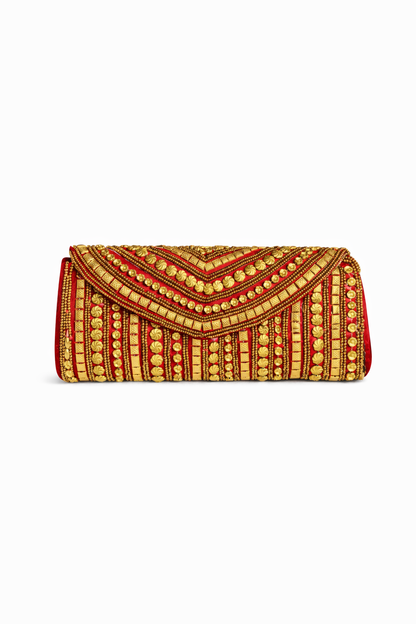 rouge embroidered clutch bag