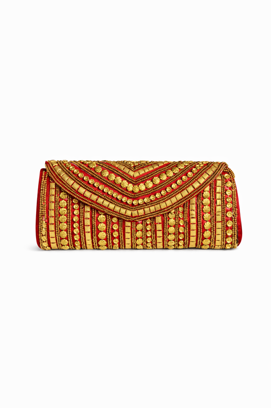 rouge embroidered clutch bag