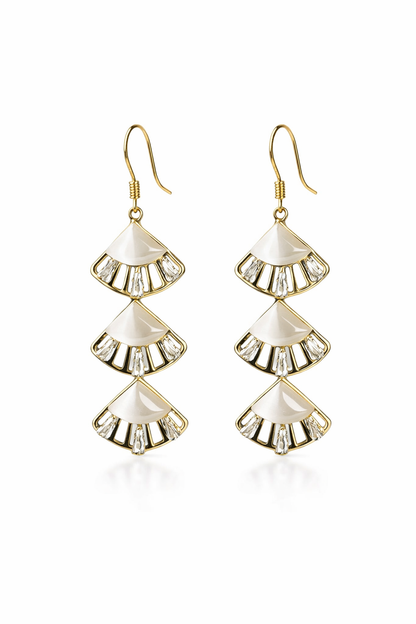 triple fan crystal drop earrings