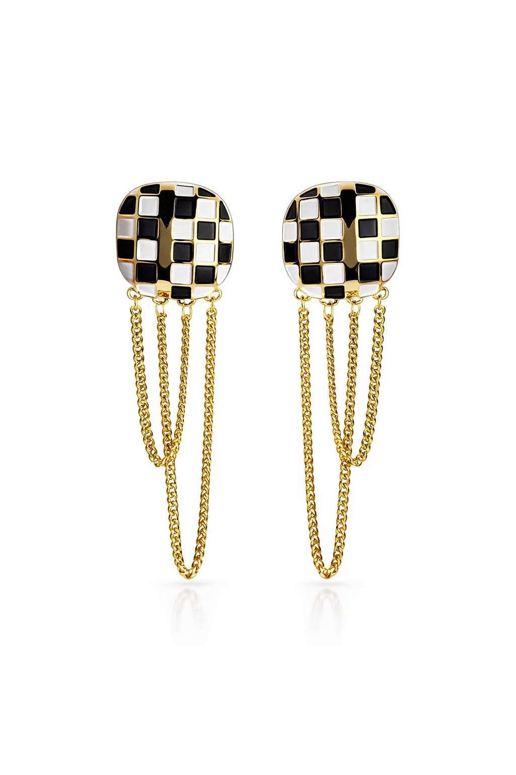 checkered chain drop earrings