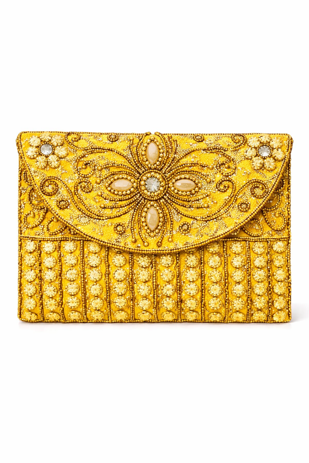 yellow embroidered indian mini clutch