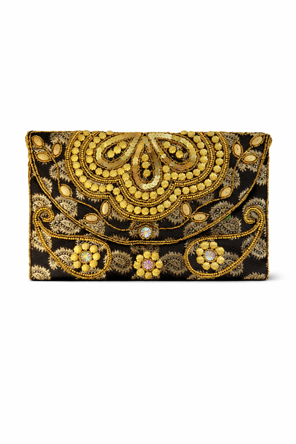 black embroidered indian large clutch