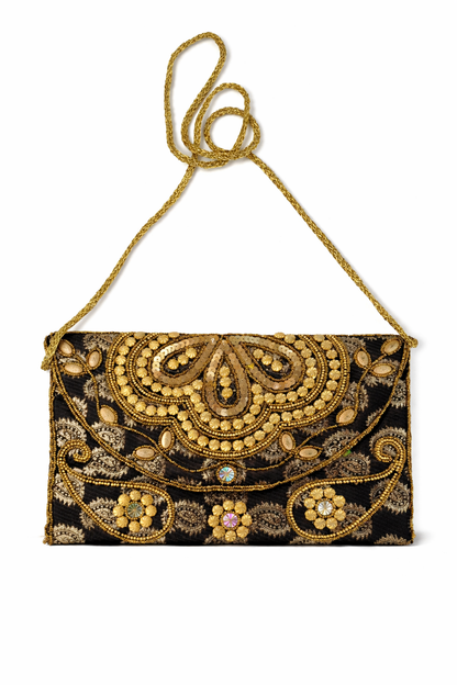 black embroidered indian large clutch