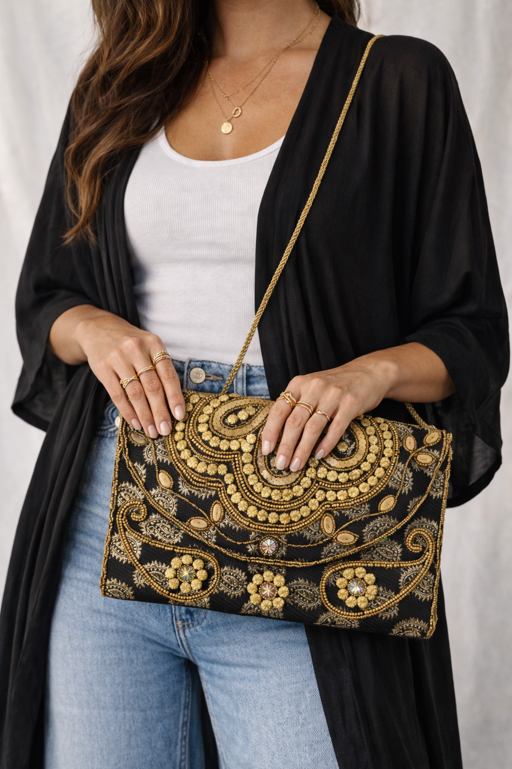 black embroidered indian large clutch