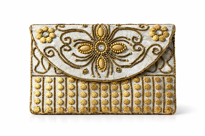 silver embroidered indian mini clutch