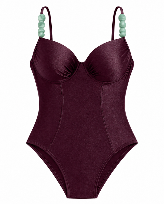 beaded burgundy swimsuit