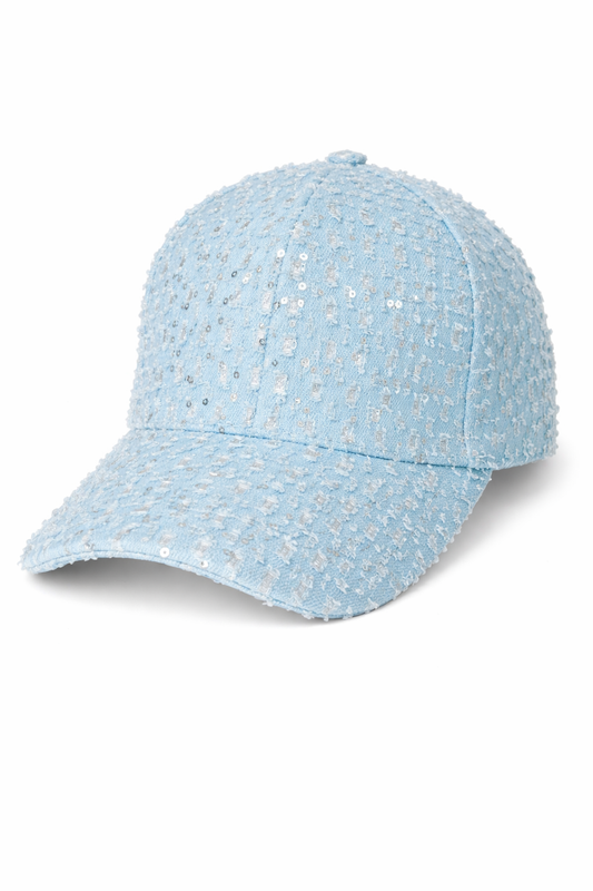 shimmering shredded denim cap - sky blue