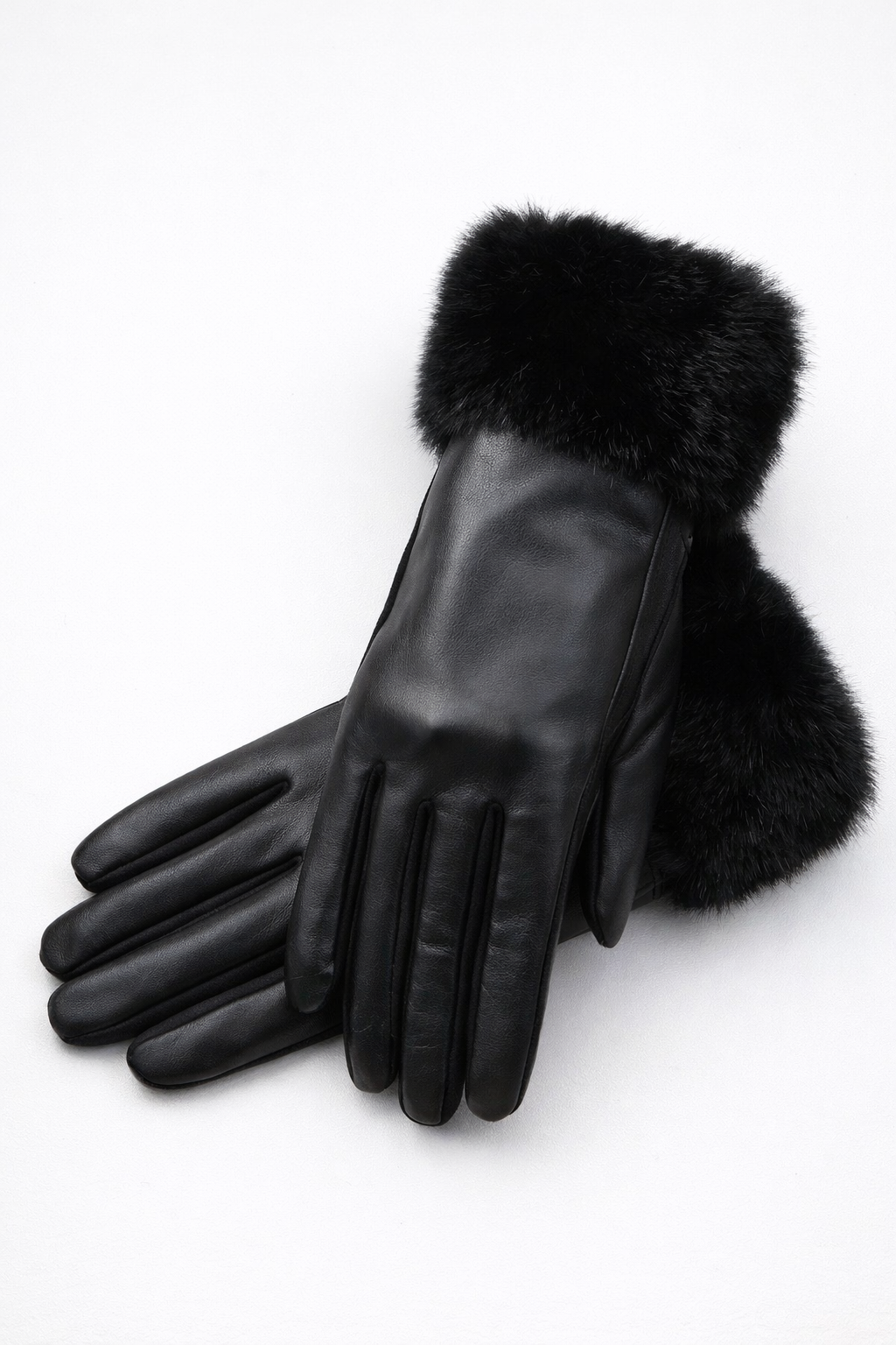 luxe faux leather gloves w/ fur trim
