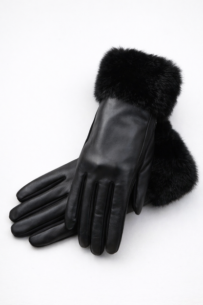 luxe faux leather gloves w/ fur trim