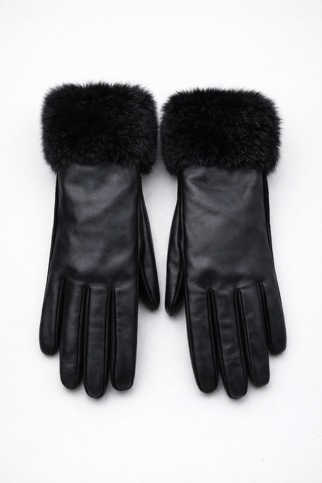 luxe faux leather gloves w/ fur trim